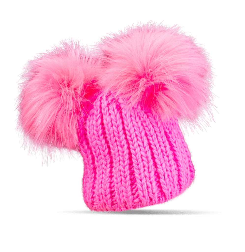 Mütze LOL wie abgebildet (Wolle pink 2 Bommeln)